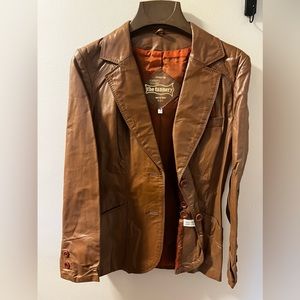 slim fit vintage brown leather jacket